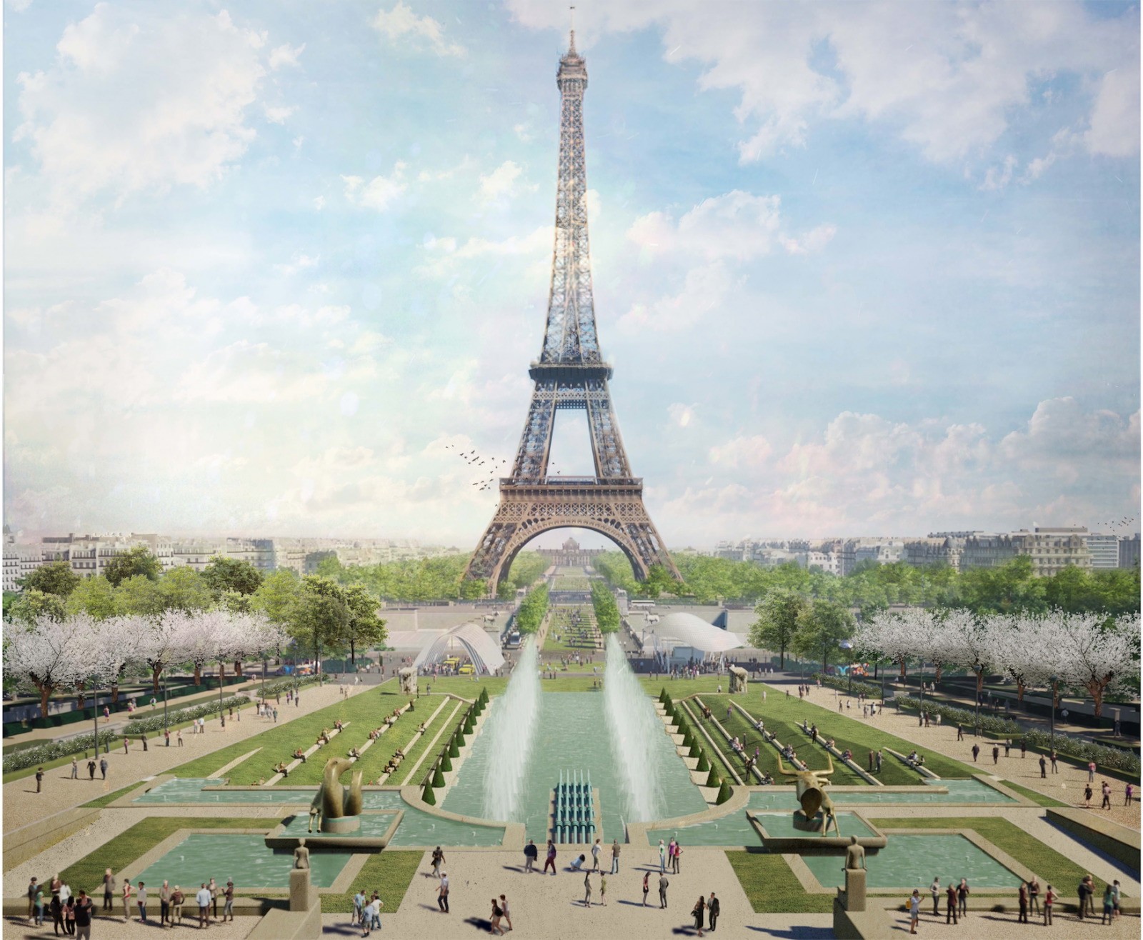 Site Tour Eiffel - Fontaine du Trocadéro. © Gustafson Porter + Bowman