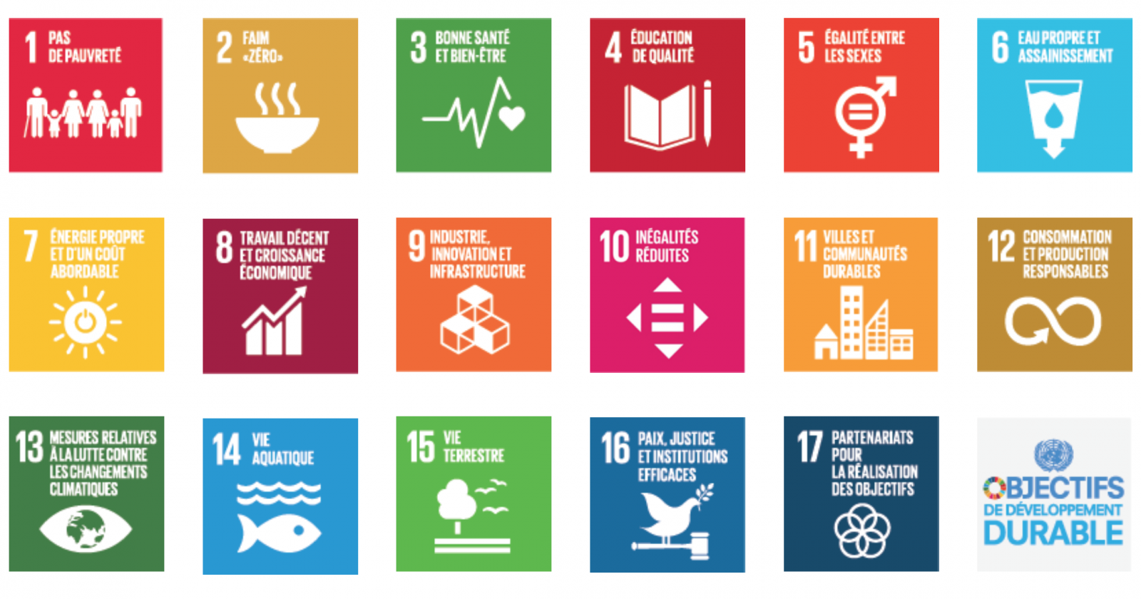 Les 17 objectifs de développement durable (ODD) à atteindre d’ici 2030.